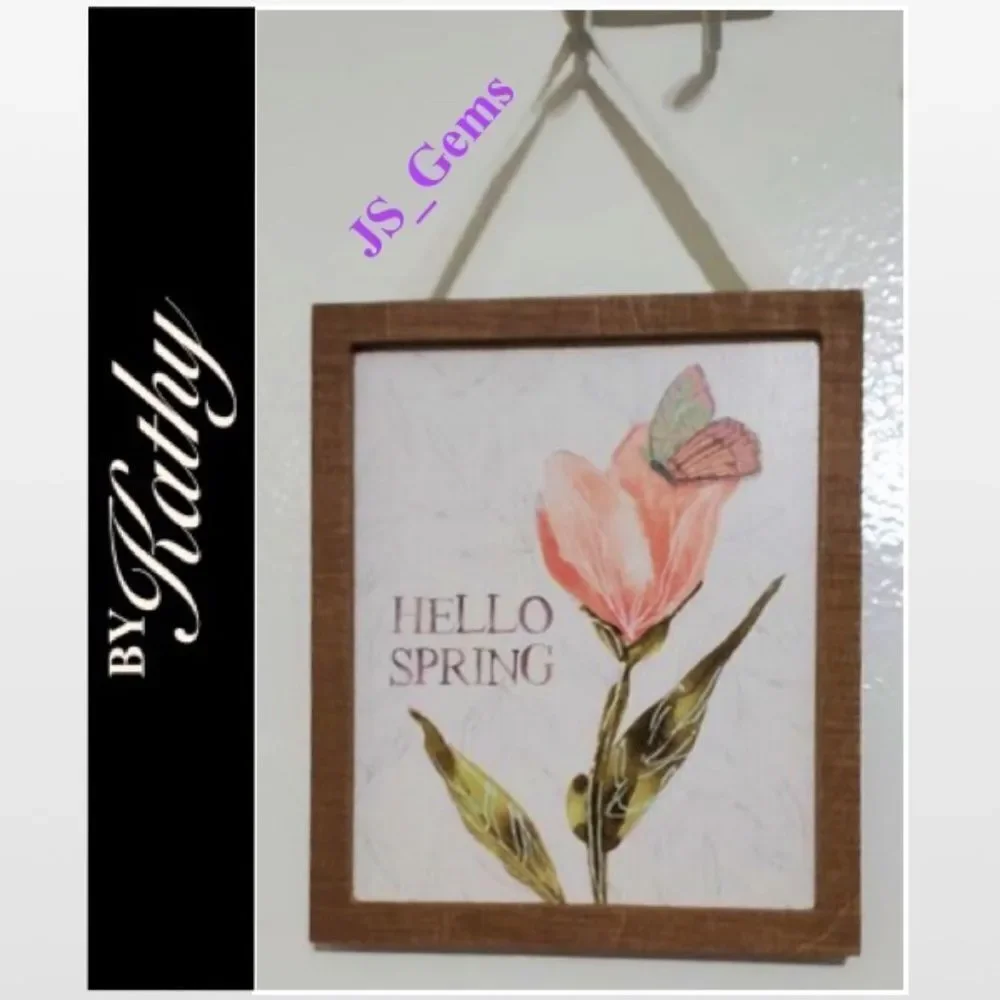 New Spring Pink Flower On White Wood Home Sign